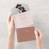 赤面ピンククリーンライン結婚式招待状 オールインワン招待状 (貼ってはがせる)