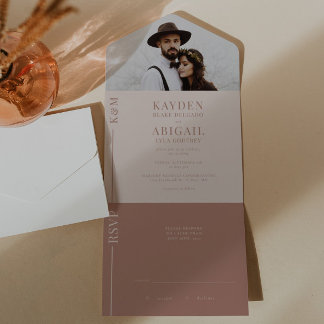 赤面ピンククリーンライン結婚式招待状 オールインワン招待状