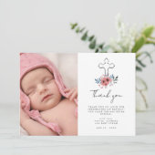 赤面ピンククロスフローラ写真バプテスマ サンキューカード (スタンド正面)