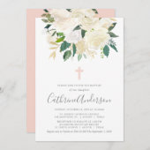 赤面ピンククロス(クリーム花模様付き)、少女洗礼 招待状 (正面/裏面)