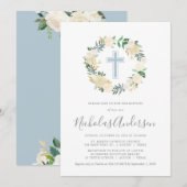 赤面ピンククロス(クリーム花模様付き)、少年洗礼 招待状 (正面/裏面)