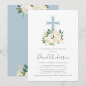 赤面ピンククロス(クリーム花模様付き)、少年洗礼 招待状 (正面/裏面)