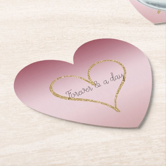赤面ピンクグラデーショングリッター金ゴールドラブフォーエバー ペーパーコースター (アングル)