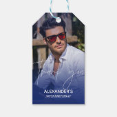 赤面ピンクグラデーション写真誕生日ありがとうございました ギフトタグ (正面)