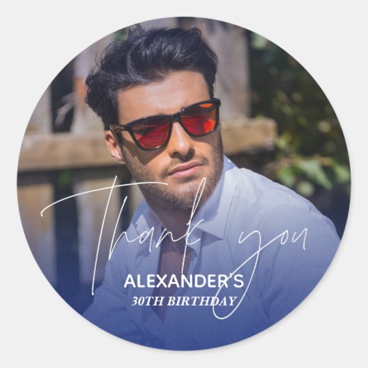 赤面ピンクグラデーション写真誕生日ありがとうございました ラウンドシール (正面)