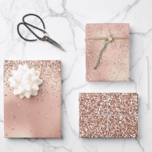 赤面ピンクグラムグリッタースノーフレーク ラッピングペーパーシート (正面)