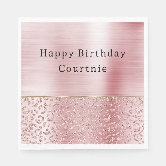 赤面ピンクグラムグリッターヒョウ スタンダードランチョンナプキン (正面)