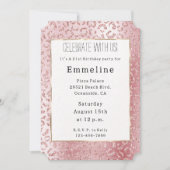 赤面ピンクグラムグリッターヒョウ 招待状 (正面)