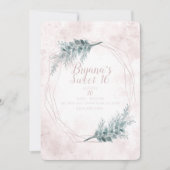 赤面ピンクグラムジオメトリックボタニカルスイート16パーティー 招待状 (正面)