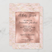 赤面ピンクグラム金ゴールドゼブラプリント赤ちゃんシャワー 招待状 (正面/裏面)