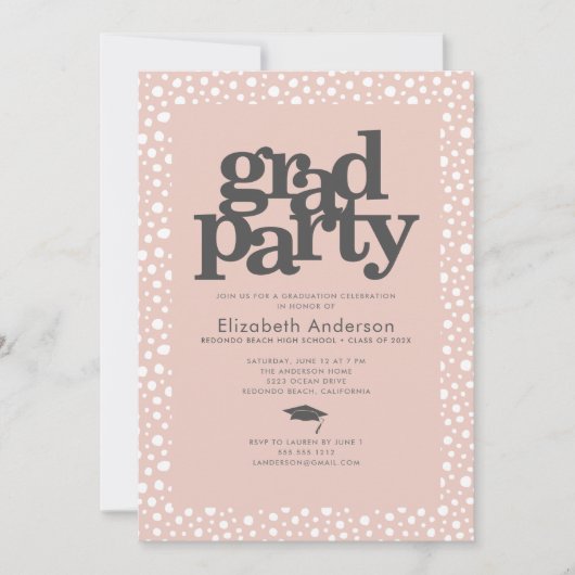 赤面ピンクグラードパーティーモダンはっきりしたタイポグラフィシック 招待状 (正面)