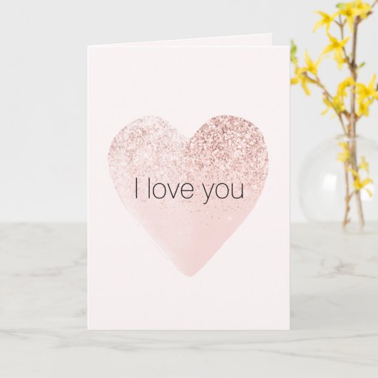 赤面ピンクグリジーグリッターハート水彩 カード (黄色い花)