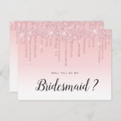 赤面ピンクグリッターは私のブライドメイドカードになります インビテーションポストカード (正面/裏面)
