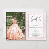 赤面ピンクグリッターエレガントシックスウィート16 招待状 (正面)