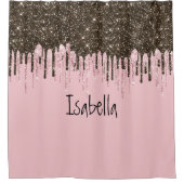 赤面ピンクグリッターガーリースパークルパーソナライズされた名 シャワーカーテン (正面)