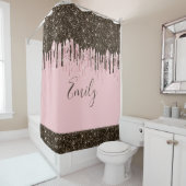 赤面ピンクグリッターガーリースパークルパーソナライズされた名 シャワーカーテン (インサイチュ)