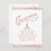 赤面ピンクグリッターキンセアニラ15クラウン招待状 インビテーションポストカード (正面/裏面)