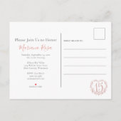 赤面ピンクグリッターキンセアニラ15クラウン招待状 インビテーションポストカード (裏面)