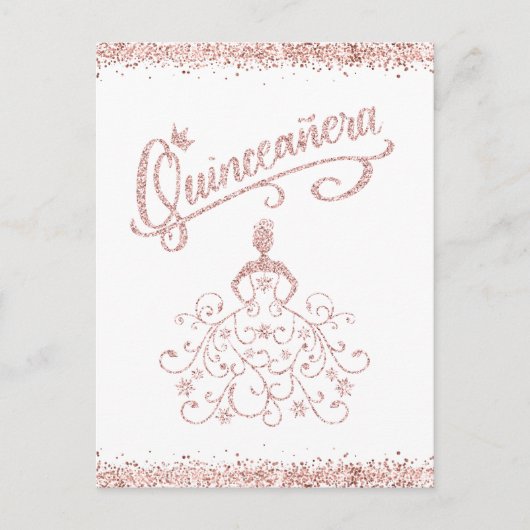 赤面ピンクグリッターキンセアニラ15クラウン招待状 インビテーションポストカード (正面)