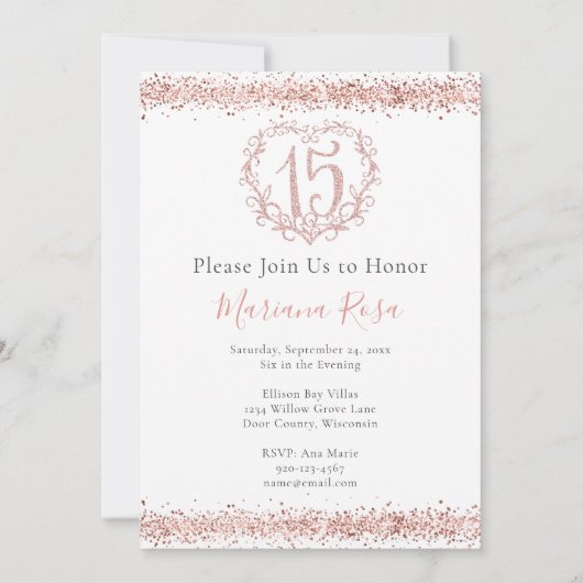 赤面ピンクグリッターキンセアニラ15クラウン招待状 招待状 (裏面)