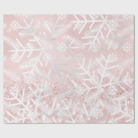 赤面ピンクグリッタークリスマスホリデースノーフレークジョイ ラッピングペーパー (フラット)