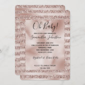 赤面ピンクグリッターグラムストライプズ赤ちゃんシャワー 招待状 (正面/裏面)