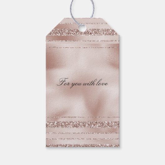 赤面ピンクグリッターグラムストライプズ ギフトタグ (正面)