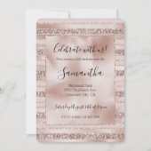 赤面ピンクグリッターグラムストライプズ 招待状 (正面)