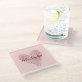 赤面ピンクグリッターグリッジハート ガラスコースター (アングル)