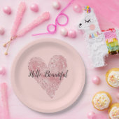 赤面ピンクグリッターグリッジーハート ペーパープレート (パーティー)