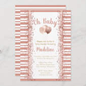 赤面ピンクグリッターストライプOhベビーシャワー 招待状 (正面/裏面)