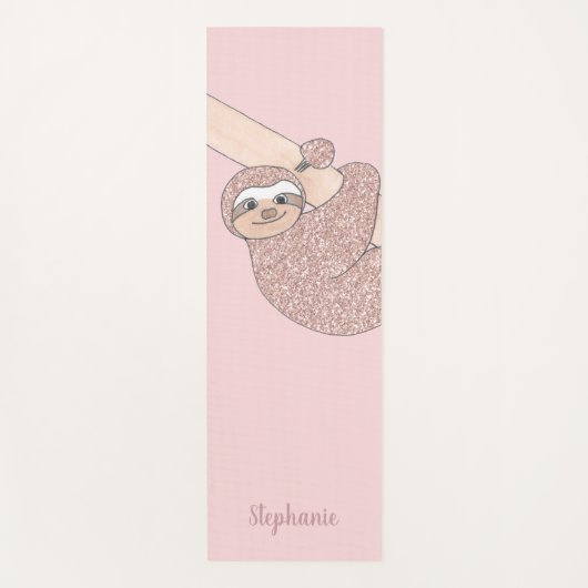 赤面ピンクグリッタースロースパーソナライズされた ヨガマット (正面)