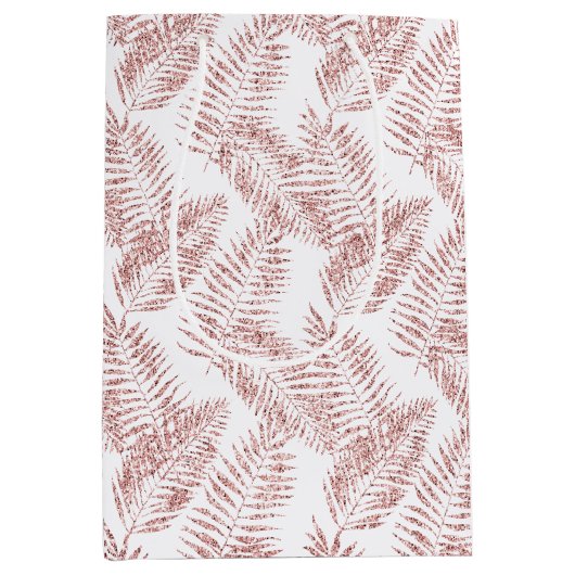 赤面ピンクグリッタートロピカル葉 ミディアムペーパーバッグ (正面)