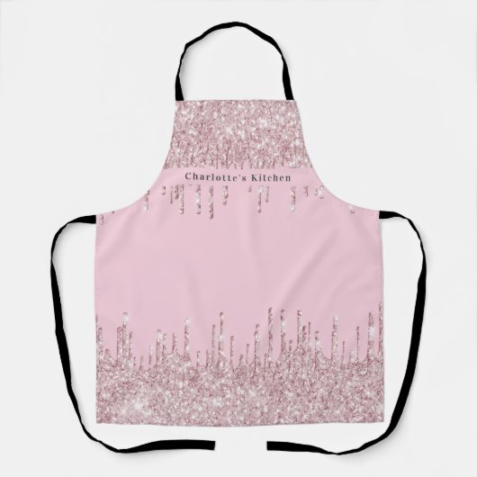 赤面ピンクグリッタードライガーリーモダン文字 エプロン (正面)