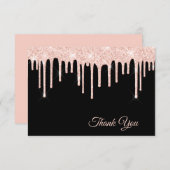 赤面ピンクグリッタードリップオンブラックサンキューカード (正面/裏面)