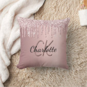 赤面ピンクグリッタードリップスカスタムモノグラム名 クッション (ブランケット)