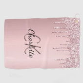 赤面ピンクグリッタードリップスカスタムモノグラム名 ゴルフタオル (横)