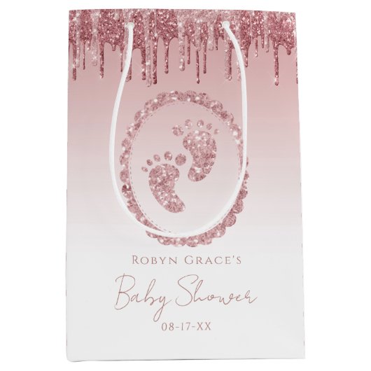 赤面ピンクグリッタードリップベビーシャワー抱き枕 ミディアムペーパーバッグ (正面)
