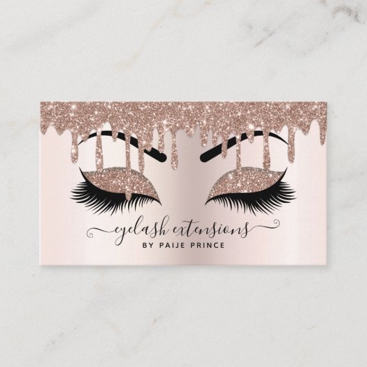 赤面ピンクグリッタードリップメイクアップアーティストラシスト 名刺 (正面)