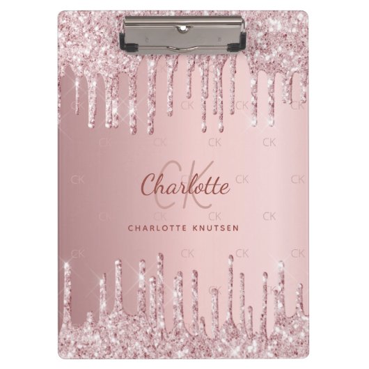 赤面ピンクグリッタードリップモノグラムスクリプト クリップボード (正面)