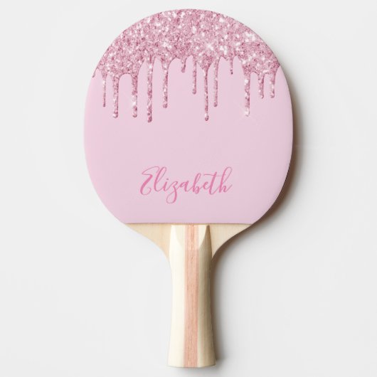 赤面ピンクグリッタードリップ名 卓球ラケット (正面)