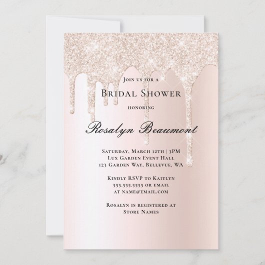 赤面ピンクグリッターバラシャンパンブライダルシャワー 招待状 (正面)