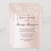赤面ピンクグリッターバラシャンパンブライダルシャワー 招待状 (正面/裏面)