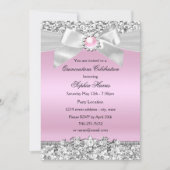 赤面ピンクグリッターパールボウキンセアニェラ誕生日 招待状 (正面)