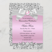 赤面ピンクグリッターパールボウキンセアニェラ誕生日 招待状 (正面/裏面)