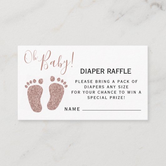 赤面ピンクグリッターベビー足おむつラッフル エンクロージャーカード (正面)