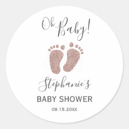 赤面ピンクグリッターベビー足クラシックラウンドステッカー ラウンドシール