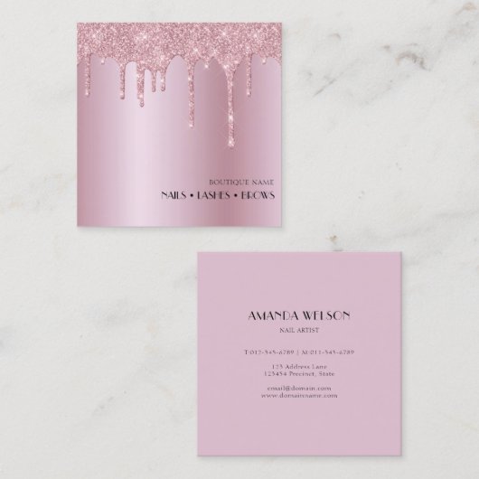 赤面ピンクグリッターメイクアップ爪、 ネイルまつ毛 スクエア名刺 (正面/裏面)