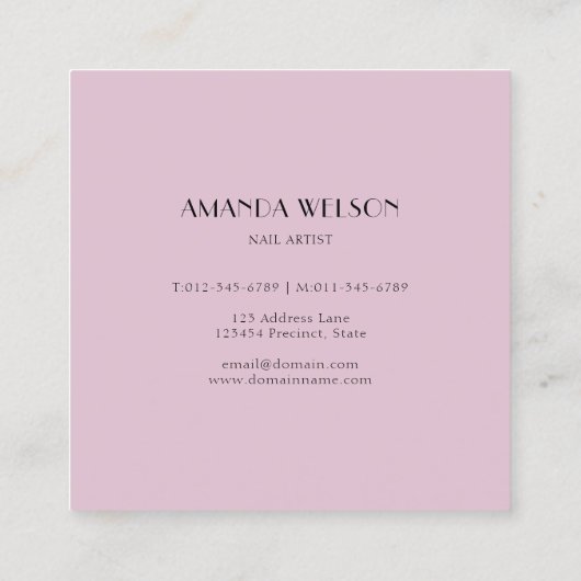 赤面ピンクグリッターメイクアップ爪、 ネイルまつ毛 スクエア名刺 (裏面)