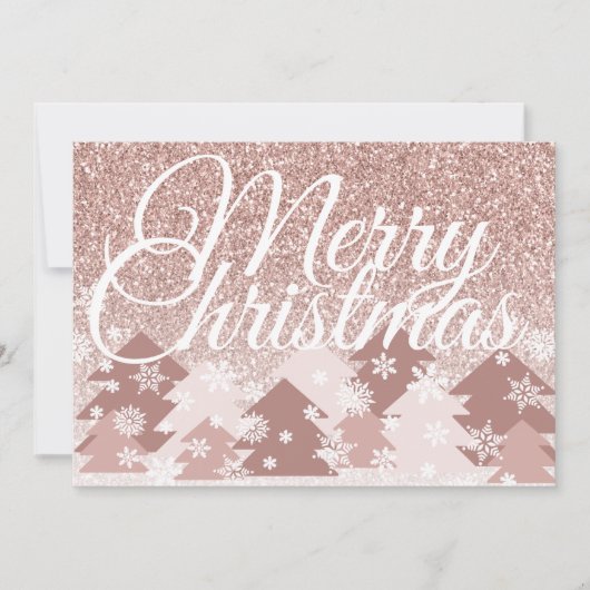 赤面ピンクグリッターメリークリスマスピンクの木 シーズンカード (正面)